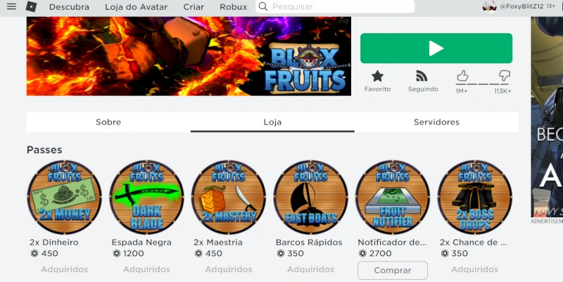 Vendo Conta De Roblox Com Pass Blox Fruits - DFG