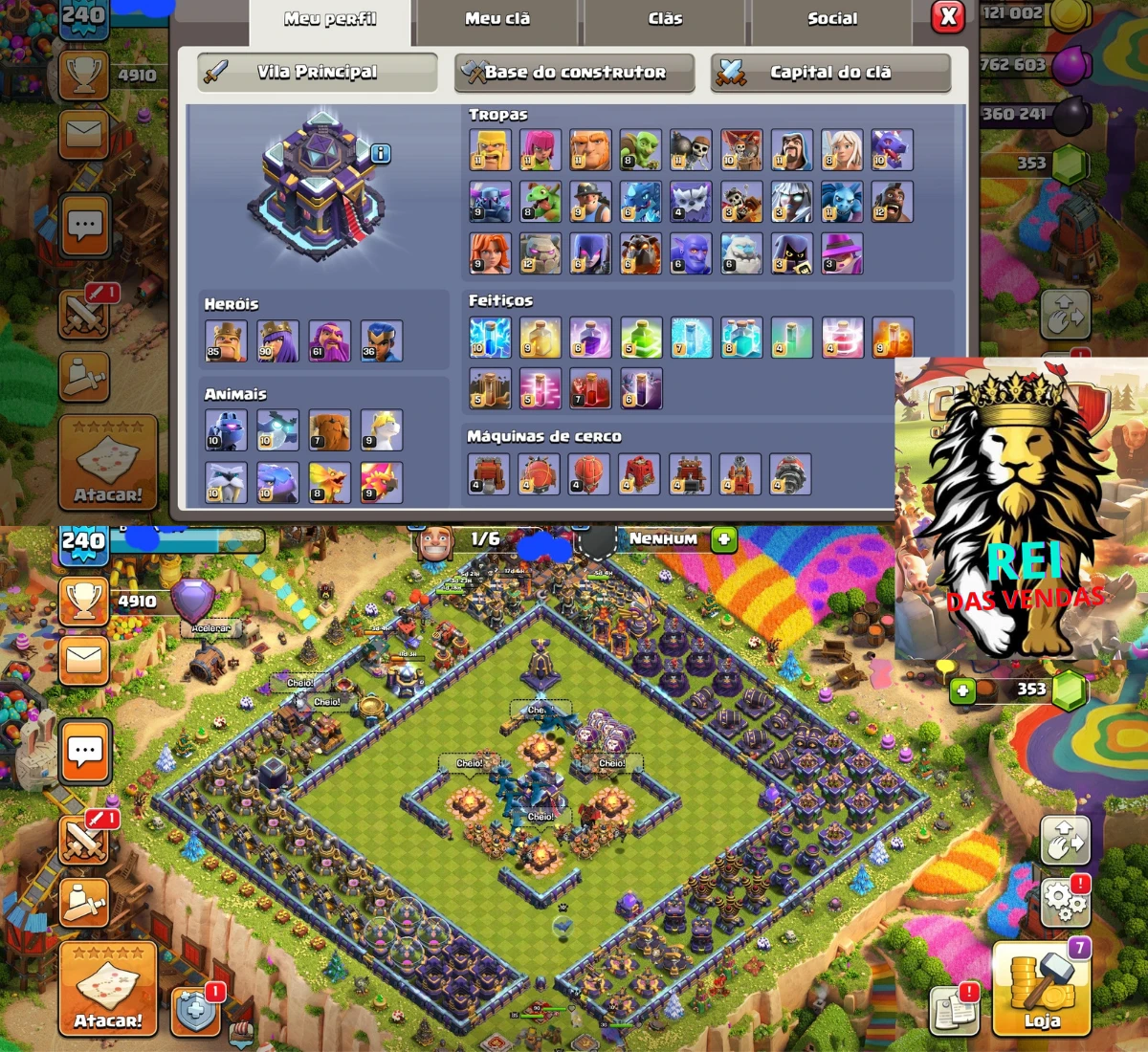 CV 15 95% FULL / 4 Bilhetes Dourados - Clash of Clans - GGMAX