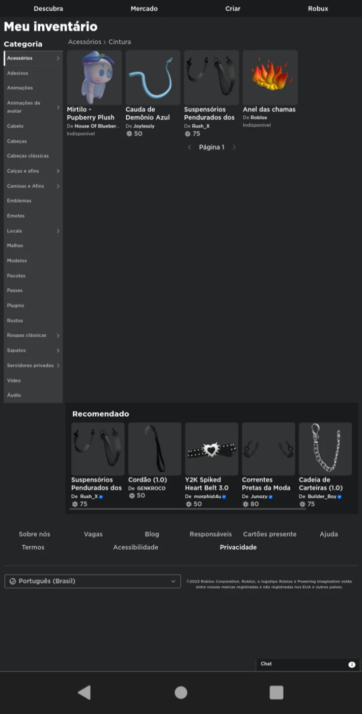 Conta Roblox Feminina, Com Mais De 60 Reais Gastos - DFG