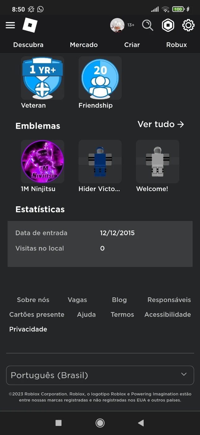 Conta publica  ROBLOX Brasil Official Amino