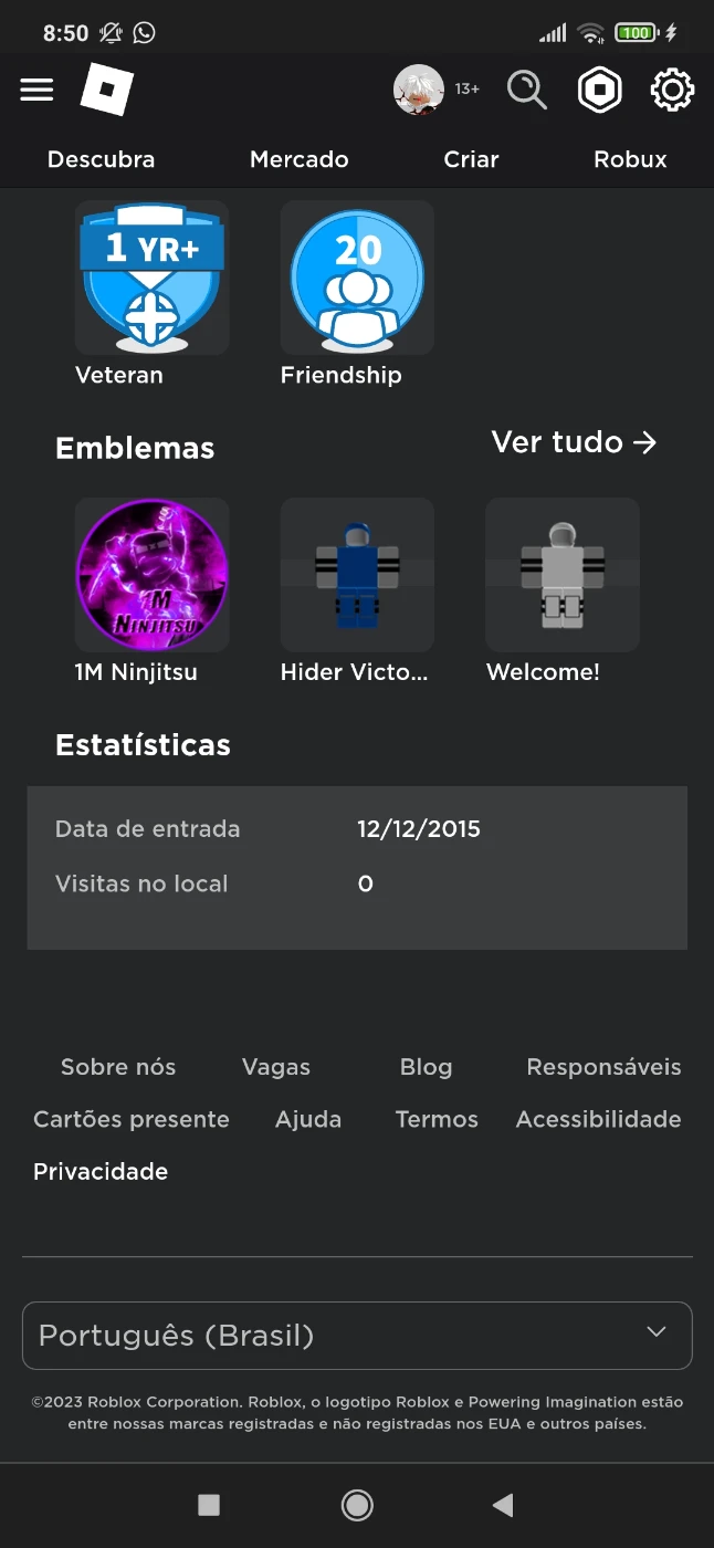 Roblox | Conta roblox *15/01/2015* UPADA EM