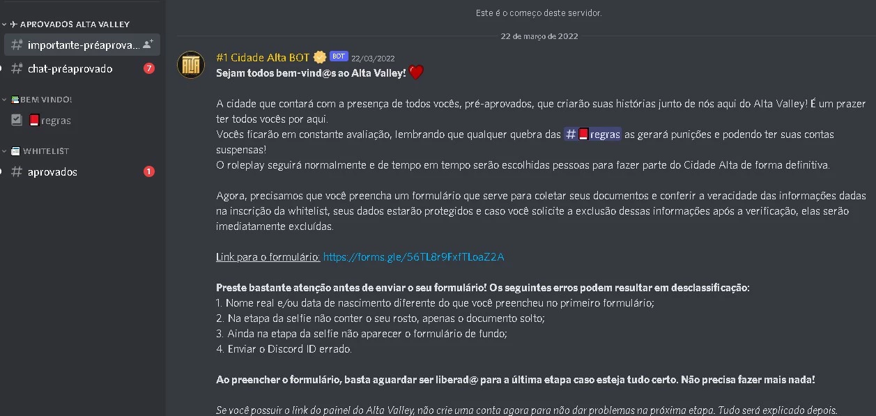 RESPOSTAS WHITELIST CIDADE ALTA ROLEPLAY ATUALIZADAS!!! 