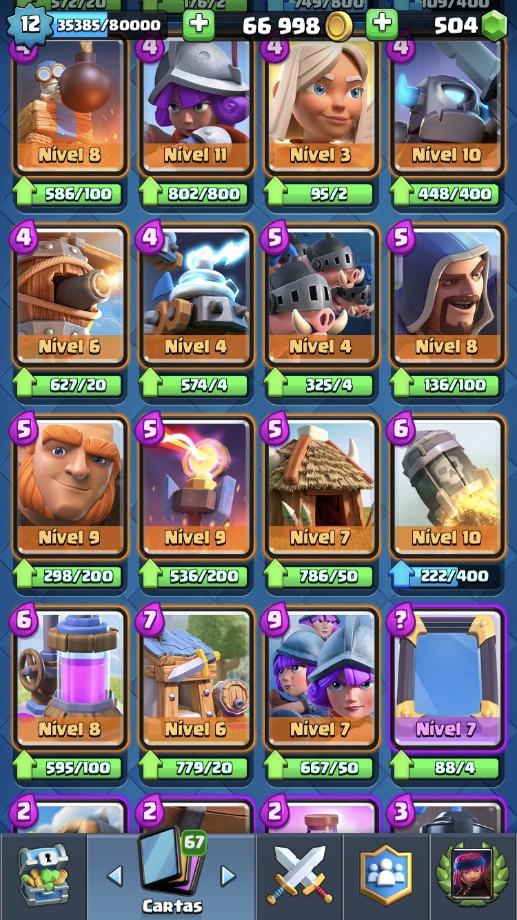 Desapego Games - Clash Royale > CONTA CLASH ROYALE TORRE LEVEL 12+266  GEMAS+98% FULL CARTAS+4 ANOS DE JOGO