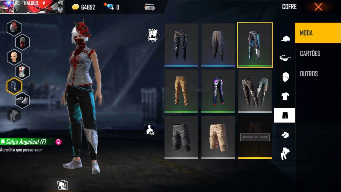 Conta de Free Fire com Calça Angelical Itens Raros, Item p/ Esporte e  Outdoor Calça Angelical Nunca Usado 51392382