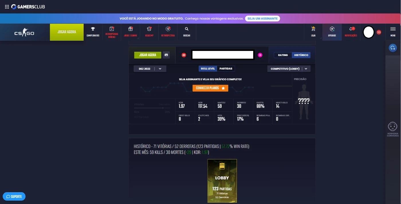Conta Gamers Club Nível 14, Sem Prime - Counter Strike Cs - DFG