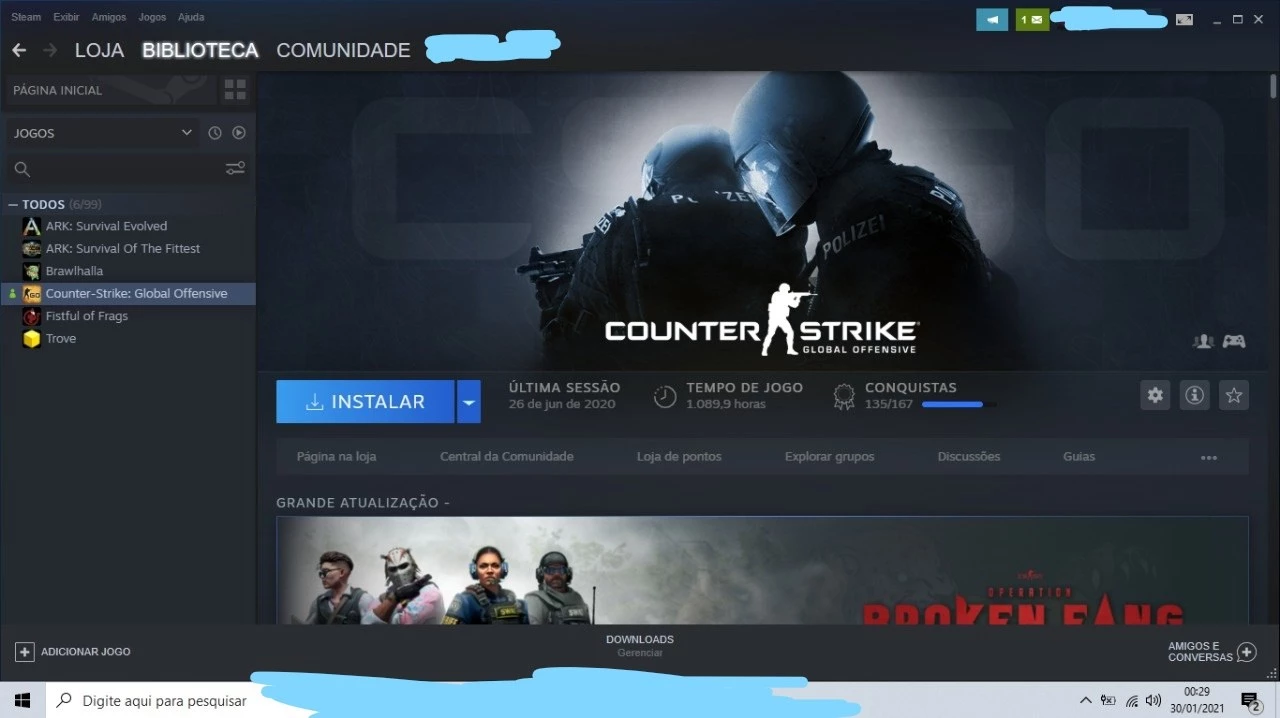 Counter Strike (CS:GO) > CONTA STEAM CSGO COM 1000 HORAS JOGADAS