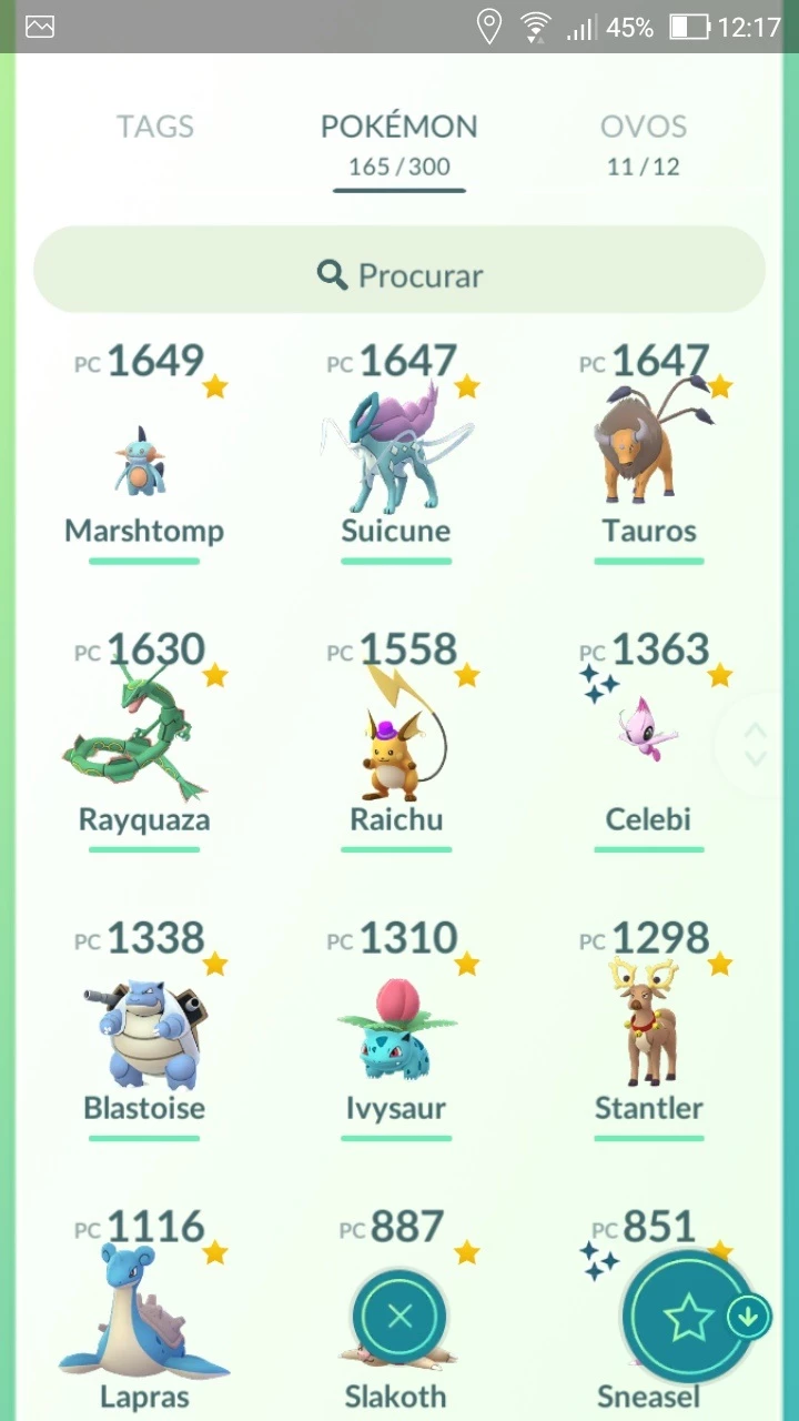 Pokémon GO > Conta lv 34 com 38 shiny, 56 lendários, 49 pokémons 100IV 3  shiny lendário.