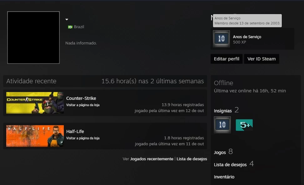 Counter Strike (CS:GO) > CONTA STEAM CSGO COM 1000 HORAS JOGADAS