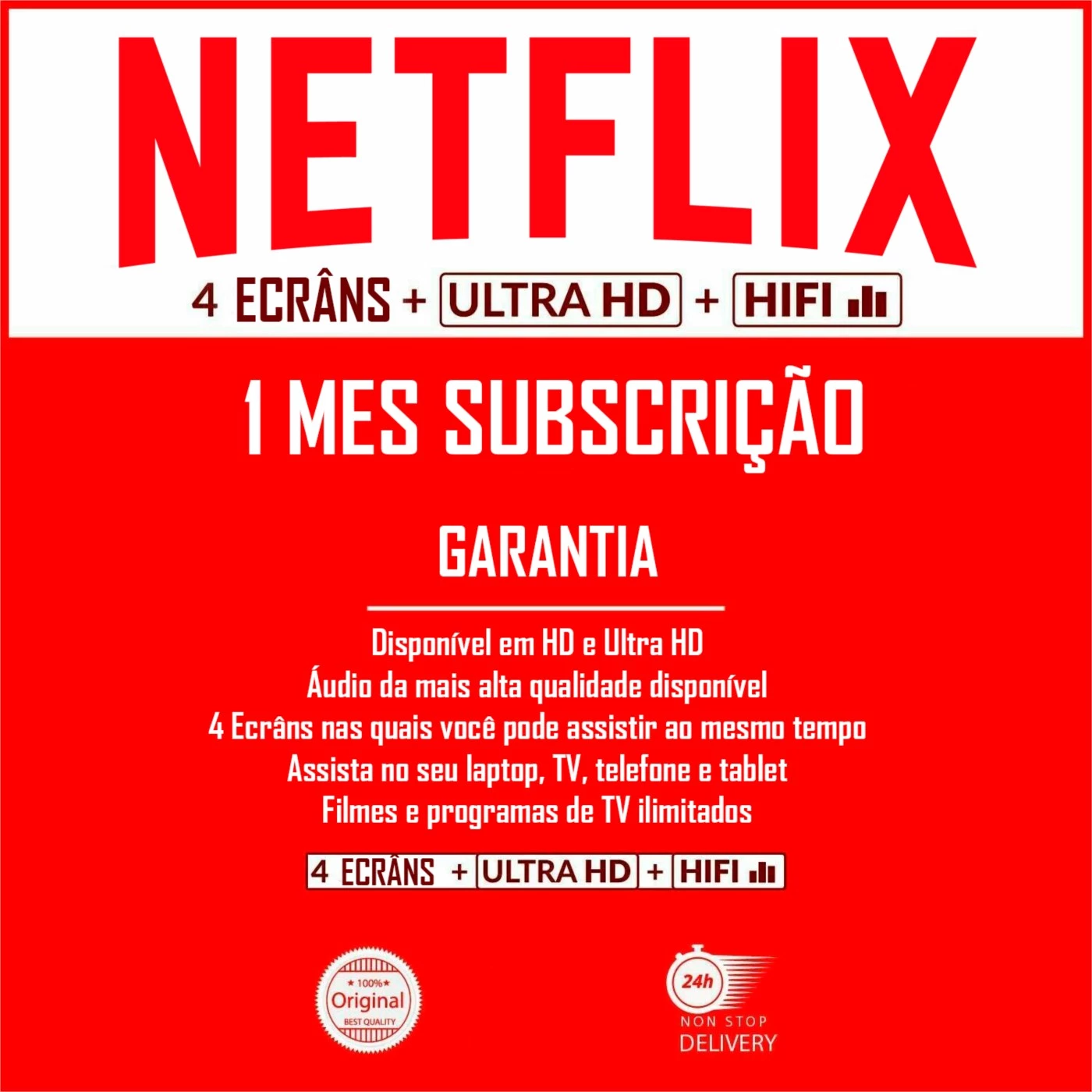 Netflix 4K + 4 Telas - 1 Mes - Nao E Conta Compartilhada - Redes Sociais -  DFG