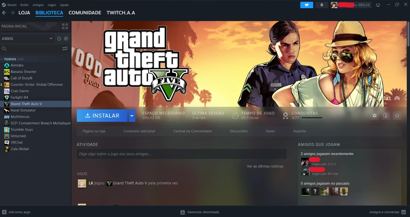 Conta Steam Com Gta V (Gta Rp E Online) E Outros Jogos - DFG