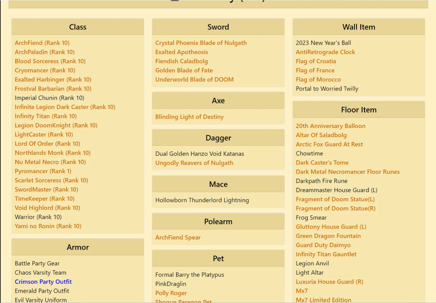 List of Blinding Axes!!! non-mem and non AC! ~ AQW World