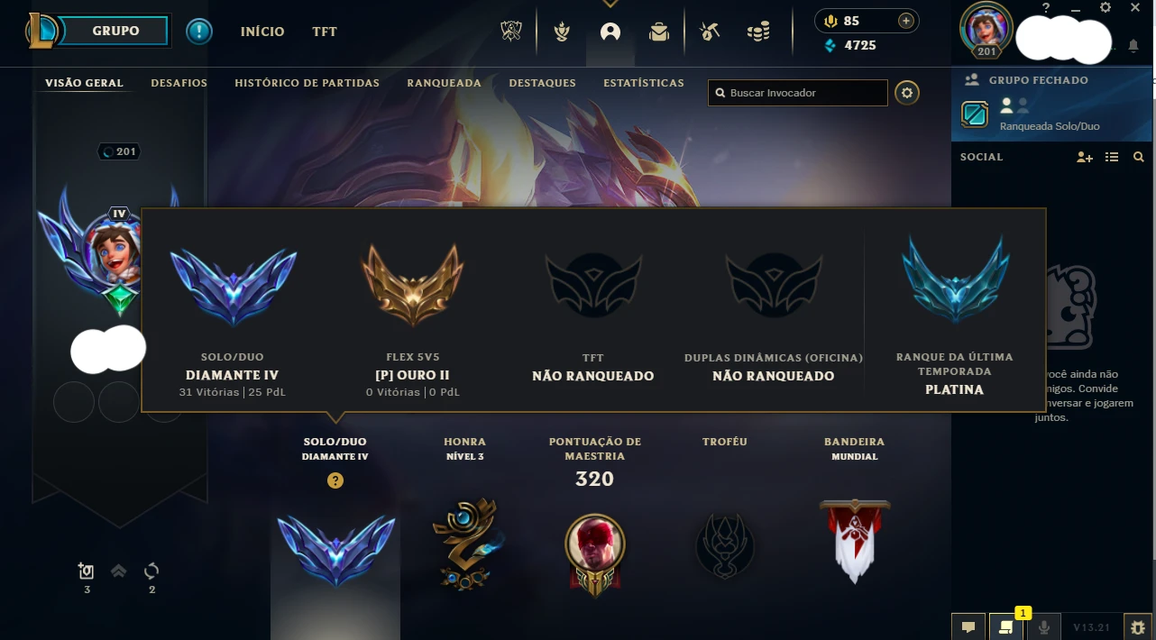 Conta Lol Esmeralda 4 75% Win Rate - Sem Risco De Banimento