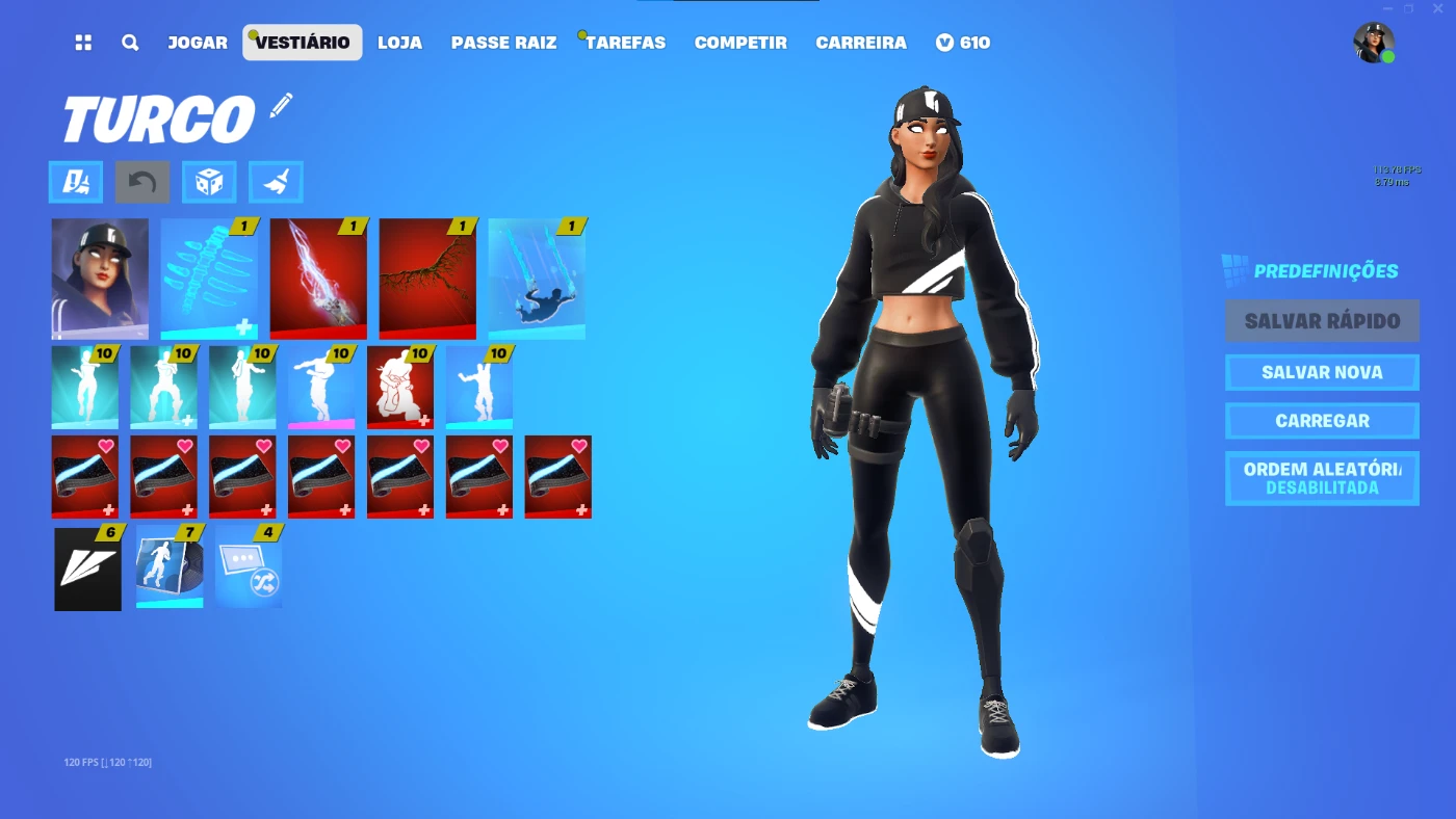 vendo conta de fortnite com 155 skins e com 500 vbucks na conta