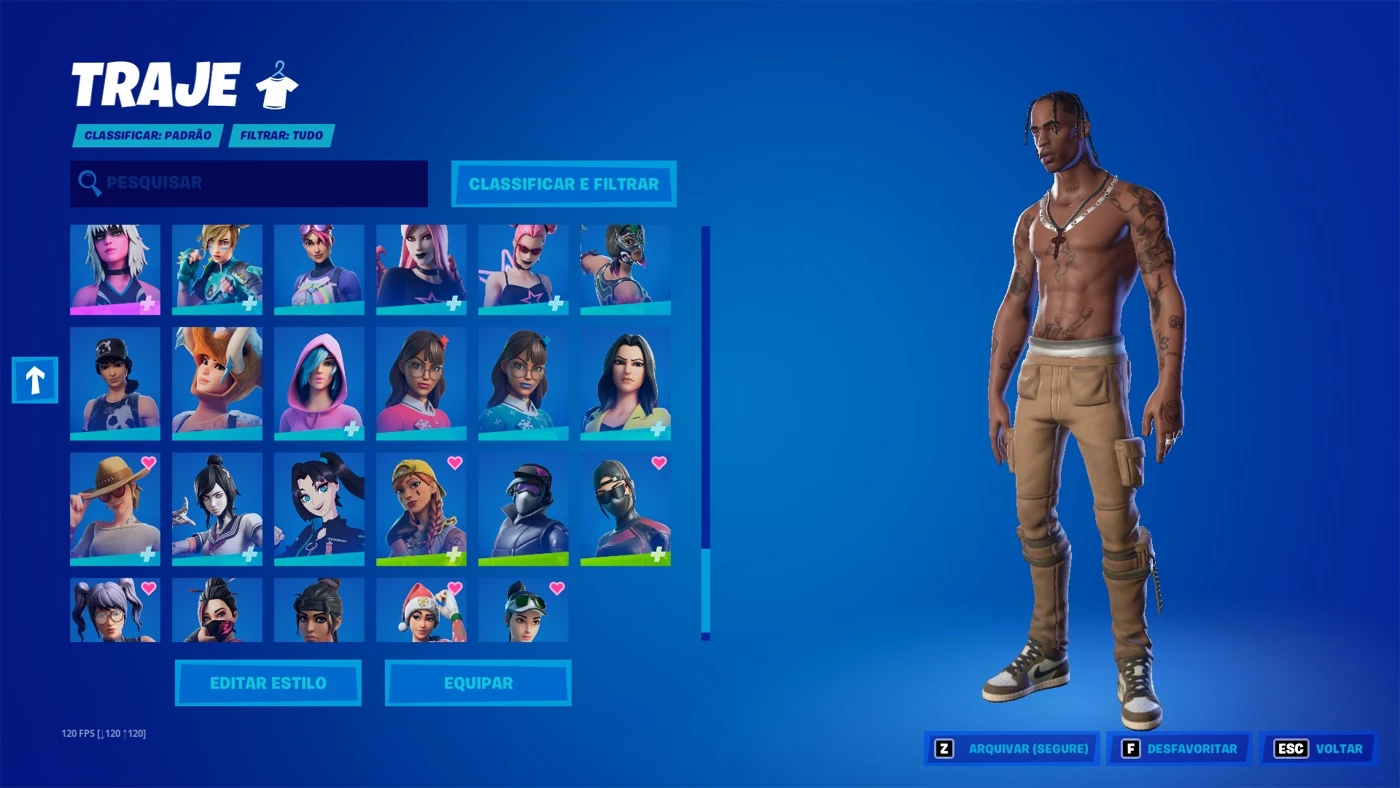 Desapego Games - Fortnite > CONTA COM TRAVIS SCOTT E 155 SKINS E PACOTE  CORINGA!