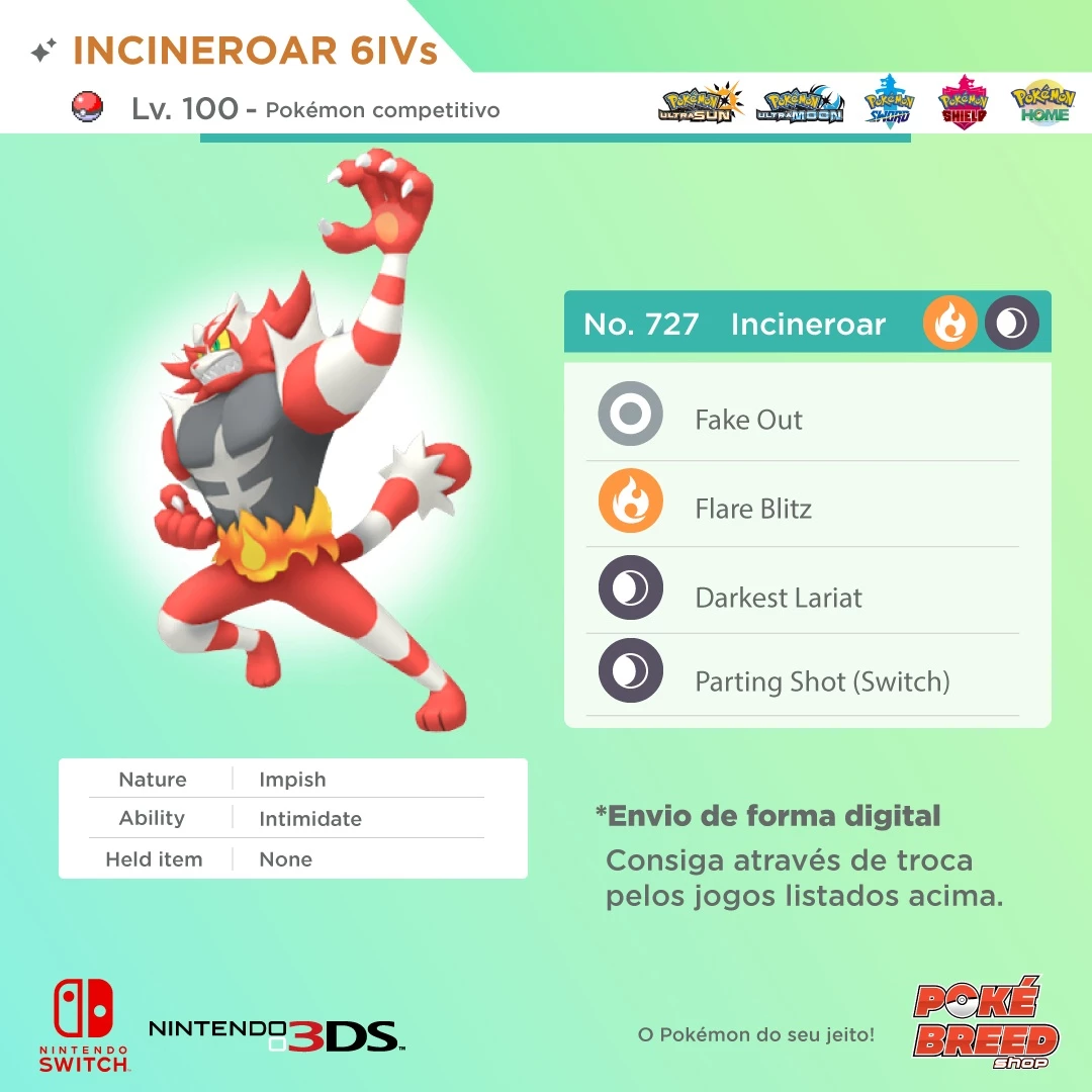 Incineroar Shiny 6Ivs Outros DFG