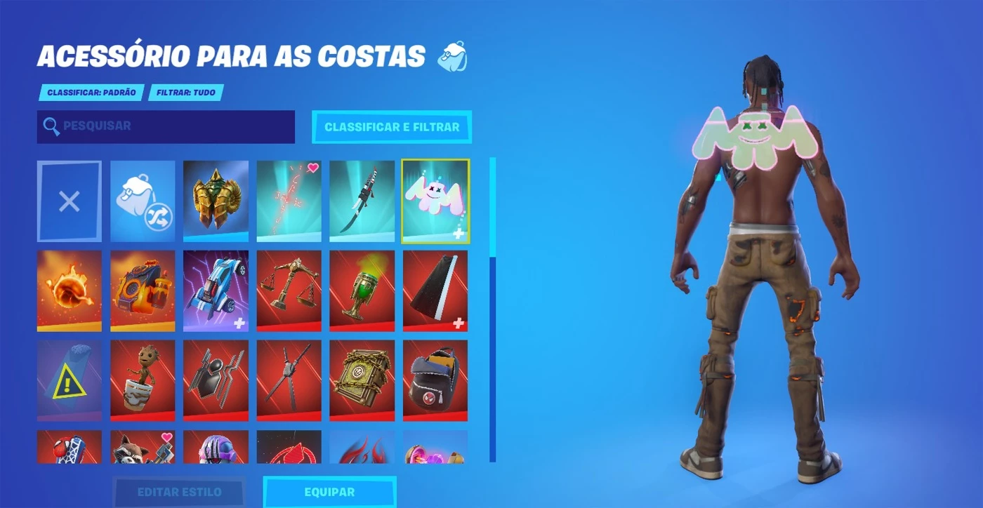 Desapego Games - Fortnite > CONTA COM TRAVIS SCOTT E 155 SKINS E PACOTE  CORINGA!