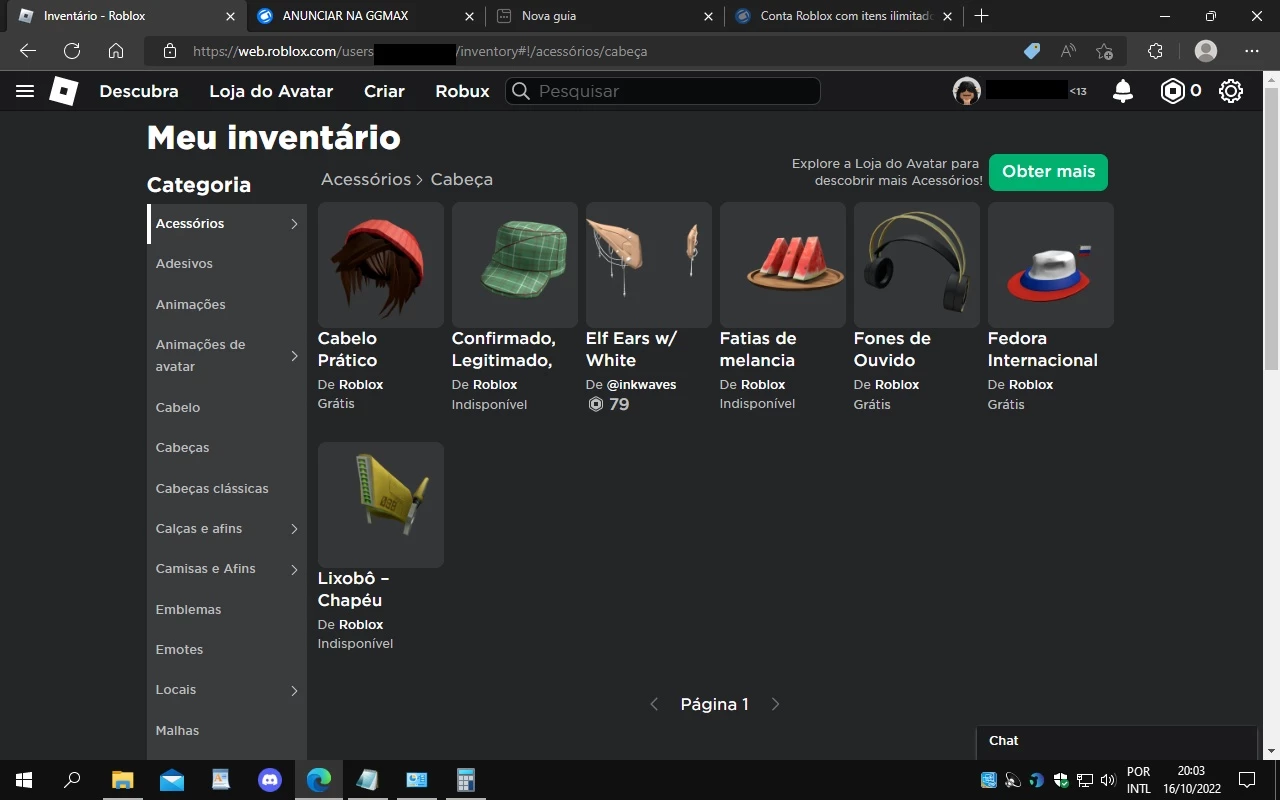 Vende-Se Conta Femenina de Roblox