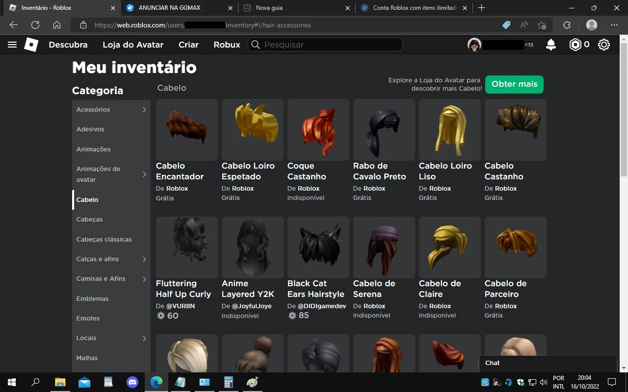 Conta Com MUITOS itens e cabelos, - Roblox - Outros jogos Roblox - GGMAX