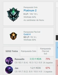 Conta plat2 com winrate bom de kassadin - League of Legends LOL