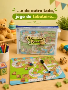 Tabuleiro e Lousa com Jogos em Bolsinha com Zíper - Artesanato e Personalizados