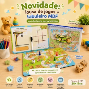 Tabuleiro e Lousa com Jogos em Bolsinha com Zíper