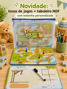 Tabuleiro e Lousa com Jogos em Bolsinha com Zíper - Artesanato e Personalizados