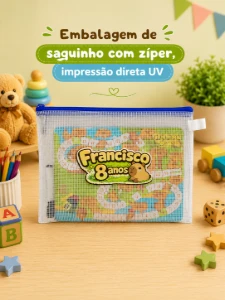 Tabuleiro e Lousa com Jogos em Bolsinha com Zíper - Artesanato e Personalizados
