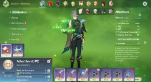 Contas Genshin Impact AR 7 com Alhaitham e Diluc