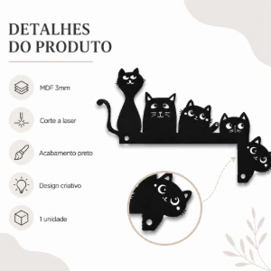 Cantoneira de Porta Gatinhos em MDF Preto 20 x 13 cm - Artesanato e Personalizados
