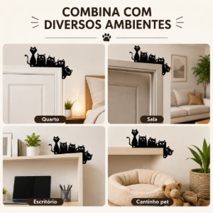Cantoneira de Porta Gatinhos em MDF Preto 20 x 13 cm - Artesanato e Personalizados