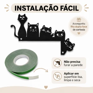 Cantoneira de Porta Gatinhos em MDF Preto 20 x 13 cm - Artesanato e Personalizados