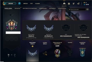 Conta prata 2 com 130 Champs e 101 Skins + 3 Vitoriosas - League of Legends LOL