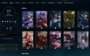 platina 3, 37 Skins, 1 Mítica, 2 Lendária, Honra 5, Lvl 68 - League of Legends LOL