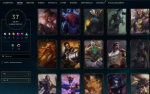 platina 3, 37 Skins, 1 Mítica, 2 Lendária, Honra 5, Lvl 68 - League of Legends LOL