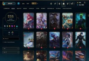 Ouro 2 com TODOS os Champs e 235 Skins ( JG / MID / ADC ) - League of Legends LOL