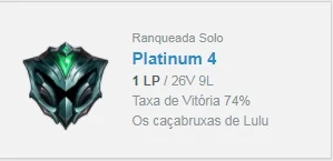 Conta platina 4 smurf 74% 20k EA - League of Legends LOL
