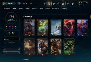 Ouro 1 com 150 Champs e 174 Skins + 7 Vitoriosas ( MAIN JG ) - League of Legends LOL