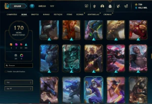 Ouro 4 com TODOS os champs e 170 Skins ( MID / TOP / JG ) - League of Legends LOL