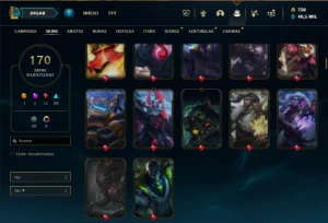 Ouro 4 com TODOS os champs e 170 Skins ( MID / TOP / JG ) - League of Legends LOL