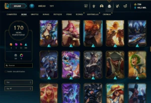 Ouro 4 com TODOS os champs e 170 Skins ( MID / TOP / JG ) - League of Legends LOL