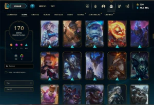 Ouro 4 com TODOS os champs e 170 Skins ( MID / TOP / JG ) - League of Legends LOL
