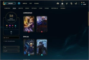 Conta unranked com 77 champs e 30 skins - League of Legends LOL