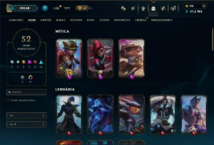 Prata 1 com 100 Champs e 52 Skins +2 Prestigios - League of Legends LOL