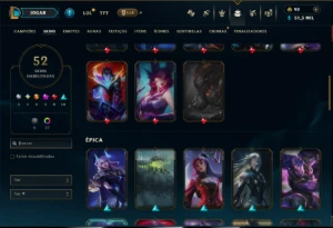 Prata 1 com 100 Champs e 52 Skins +2 Prestigios - League of Legends LOL