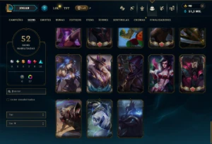 Prata 1 com 100 Champs e 52 Skins +2 Prestigios - League of Legends LOL