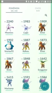 Conta Pokémon Go lv22 com mewtwo e alguns lendários