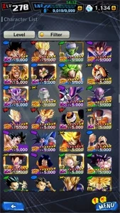 Conta do db legends nível 278 , com 30 lfs é 1000 cristais - Dragon Ball Legends