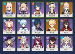 AR20 Kokomi + Jean + armas t4 + constelações - Genshin Impact