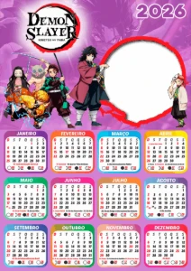 Moldura Calendário 2026 Demon Slayer PNG - eBooks