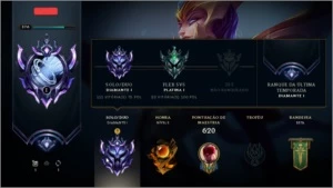 Conta Diamante 1 todos os campeões, 188 skins e ícones raros